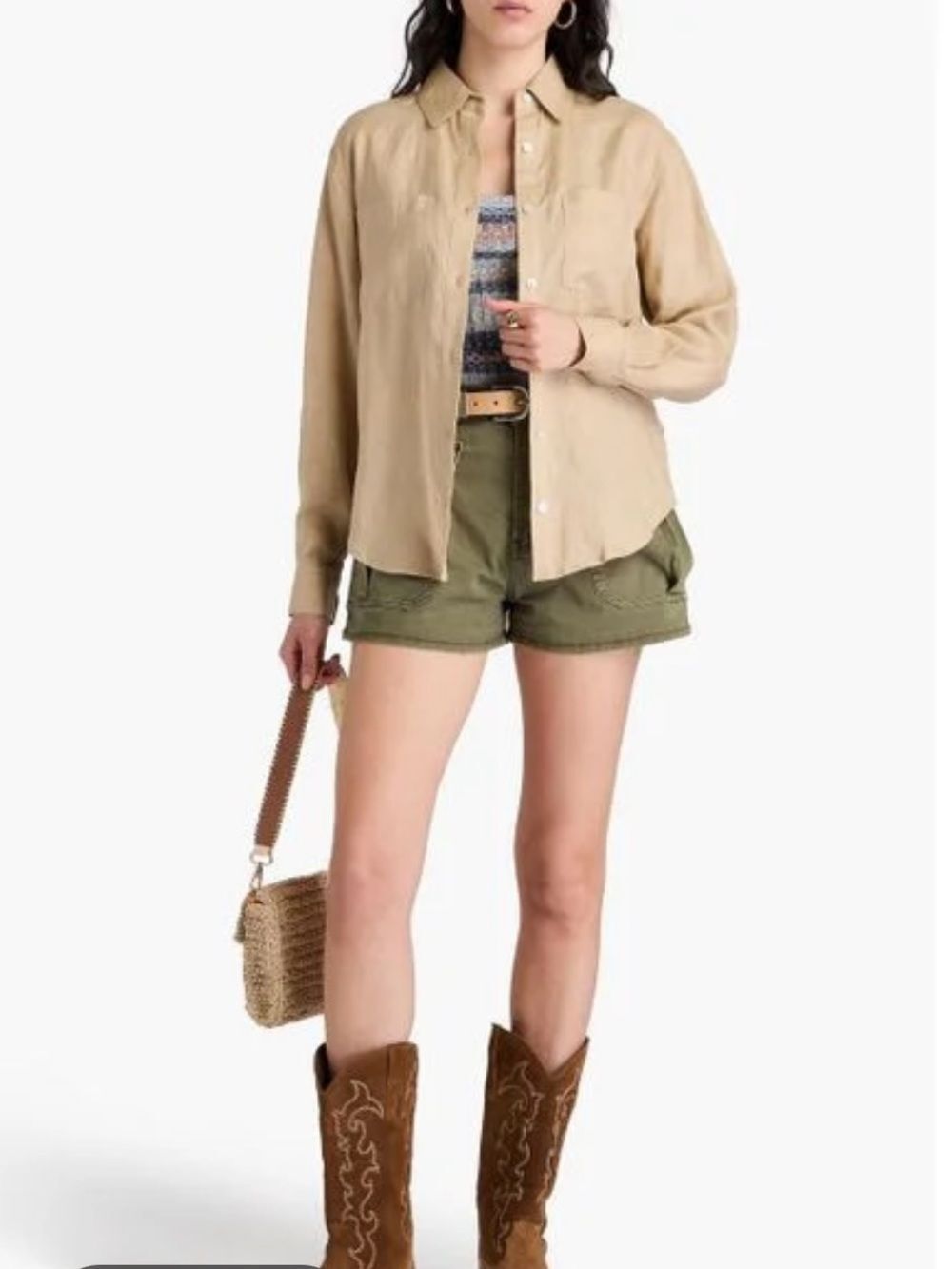Veronica Beard Gil Linen Shirt Khaki Tan Women’s Small NWOT